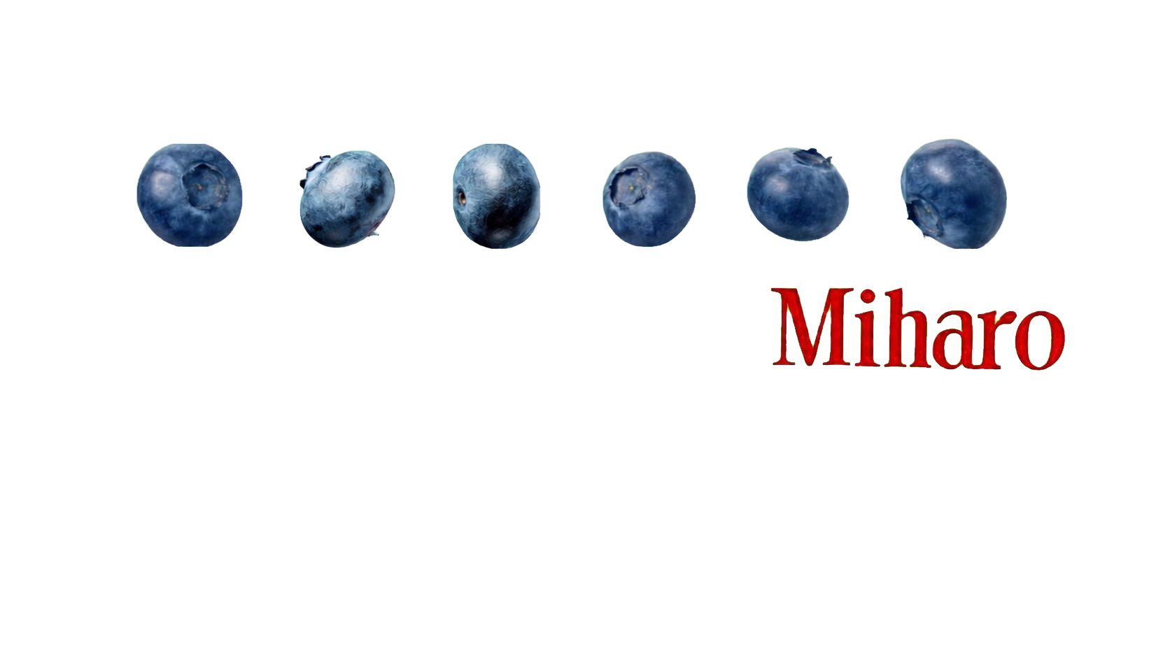 Six blueberries with Miharo written underneath